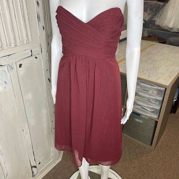 Alfred Angelo Maroon Chiffon Layers Princess Bodice Strapless Prom Dress - Picture 9 of 15